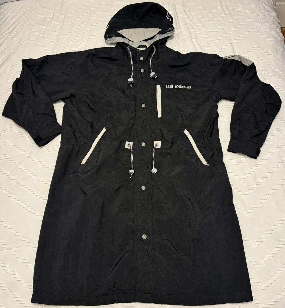 Los Angeles Raiders Trench Coat Triple Fat Goose Size M 90s Hooded Parka Jacket